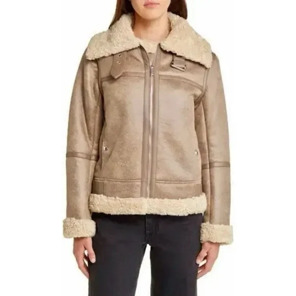 Sam Edelman Faux Shearling Aviator Moto Jacket - Picture 1 of 4
